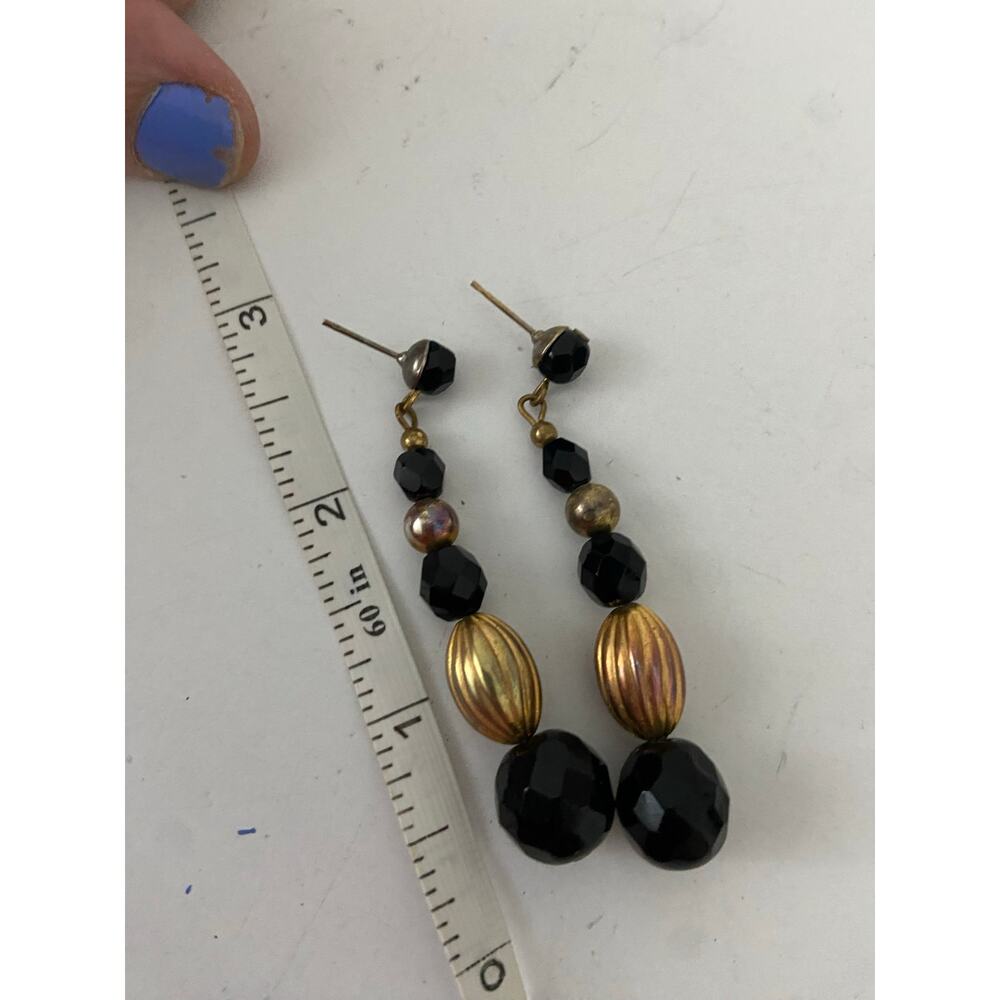 Vintage black and gold bead earrings - Picture 3 of 3